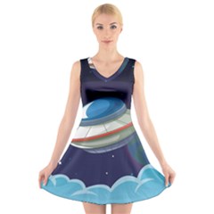 Ufo Alien Spaceship Galaxy V-neck Sleeveless Dress