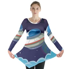 Ufo Alien Spaceship Galaxy Long Sleeve Tunic 