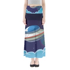 Ufo Alien Spaceship Galaxy Full Length Maxi Skirt