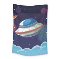 Ufo Alien Spaceship Galaxy Small Tapestry by Vaneshart