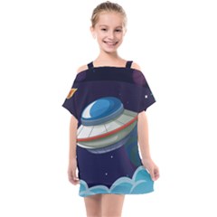 Ufo Alien Spaceship Galaxy Kids  One Piece Chiffon Dress by Vaneshart