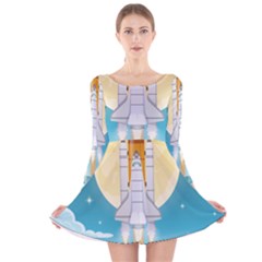 Space Exploration Illustration Long Sleeve Velvet Skater Dress