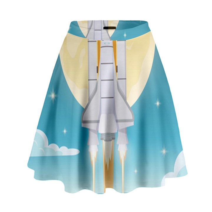 Space Exploration Illustration High Waist Skirt