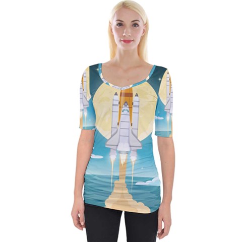 Space Exploration Illustration Wide Neckline Tee by Vaneshart