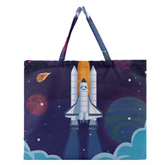 Spaceship Milkyway Galaxy Zipper Large Tote Bag