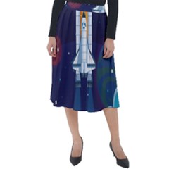 Spaceship Milkyway Galaxy Classic Velour Midi Skirt  by Vaneshart