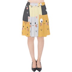 Seamless Pattern Cute Cat Cartoons Velvet High Waist Skirt by Vaneshart