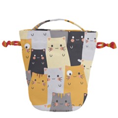 Seamless Pattern Cute Cat Cartoons Drawstring Bucket Bag by Vaneshart