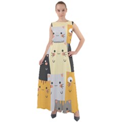 Seamless Pattern Cute Cat Cartoons Chiffon Mesh Boho Maxi Dress by Vaneshart