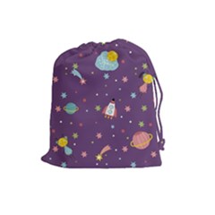 Space Travels Seamless Pattern Vector Cartoon Drawstring Pouch (large)