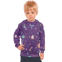 Space Travels Seamless Pattern Vector Cartoon Kids  Hooded Pullover by Vaneshart