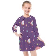 Space Travels Seamless Pattern Vector Cartoon Kids  Quarter Sleeve Shirt Dress by Vaneshart