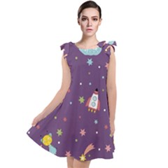 Space Travels Seamless Pattern Vector Cartoon Tie Up Tunic Dress by Vaneshart