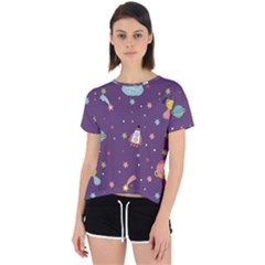 Space Travels Seamless Pattern Vector Cartoon Open Back Sport Tee by Vaneshart