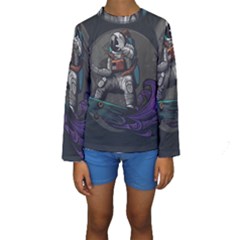 Illustration Astronaut Cosmonaut Paying Skateboard Sport Space With Astronaut Suit Kids  Long Sleeve Swimwear