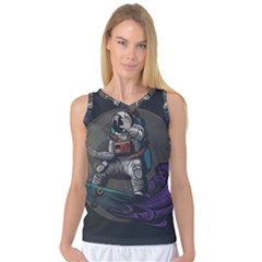 Illustration Astronaut Cosmonaut Paying Skateboard Sport Space With Astronaut Suit Women s Basketball Tank Top by Vaneshart