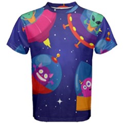 Cartoon Funny Aliens With Ufo Duck Starry Sky Set Men s Cotton Tee by Vaneshart