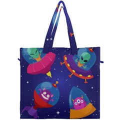 Cartoon Funny Aliens With Ufo Duck Starry Sky Set Canvas Travel Bag by Vaneshart