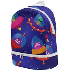 Cartoon Funny Aliens With Ufo Duck Starry Sky Set Zip Bottom Backpack by Vaneshart