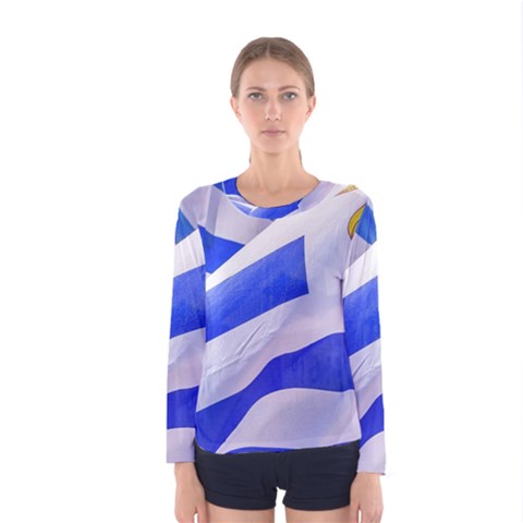 Uruguay Flags Waving Women s Long Sleeve Tee by dflcprintsclothing