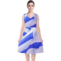 Uruguay Flags Waving V-neck Midi Sleeveless Dress  by dflcprintsclothing