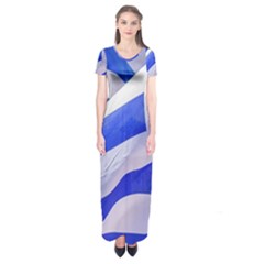 Uruguay Flags Waving Short Sleeve Maxi Dress by dflcprintsclothing