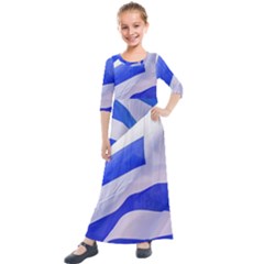 Uruguay Flags Waving Kids  Quarter Sleeve Maxi Dress