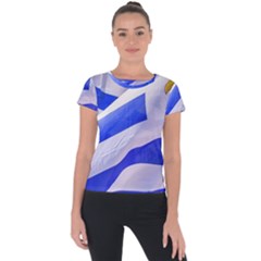 Uruguay Flags Waving Short Sleeve Sports Top  by dflcprintsclothing