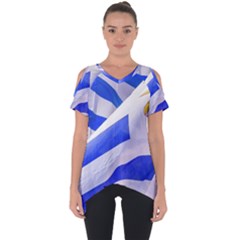 Uruguay Flags Waving Cut Out Side Drop Tee by dflcprintsclothing