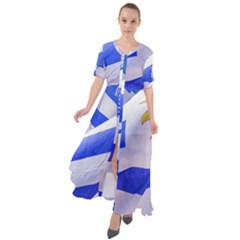 Uruguay Flags Waving Waist Tie Boho Maxi Dress by dflcprintsclothing