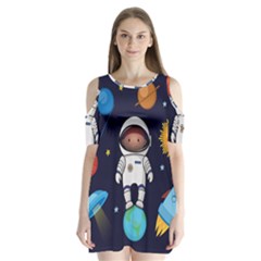 Boy Spaceman Space Rocket Ufo Planets Stars Shoulder Cutout Velvet One Piece by Vaneshart