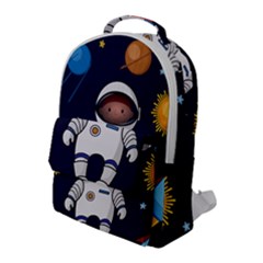 Boy Spaceman Space Rocket Ufo Planets Stars Flap Pocket Backpack (large) by Vaneshart