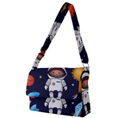 Boy Spaceman Space Rocket Ufo Planets Stars Full Print Messenger Bag (l) by Vaneshart