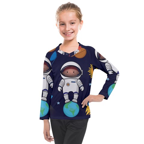 Boy Spaceman Space Rocket Ufo Planets Stars Kids  Long Mesh Tee by Vaneshart