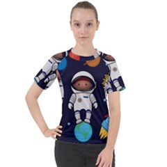 Boy Spaceman Space Rocket Ufo Planets Stars Women s Sport Raglan Tee