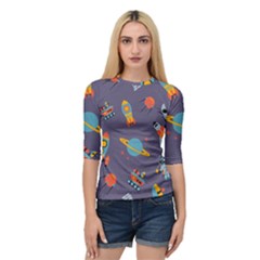 Space Seamless Pattern Quarter Sleeve Raglan Tee