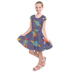 Space Seamless Pattern Kids  Short Sleeve Dress