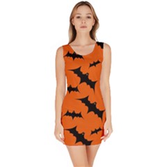 Halloween Card With Bats Flying Pattern Bodycon Dress