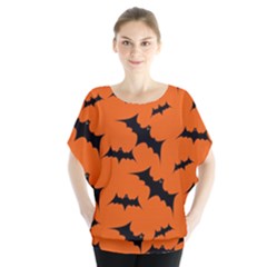 Halloween Card With Bats Flying Pattern Batwing Chiffon Blouse