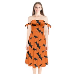 Halloween Card With Bats Flying Pattern Shoulder Tie Bardot Midi Dress by Vaneshart