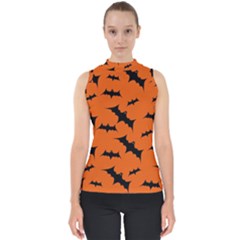 Halloween Card With Bats Flying Pattern Mock Neck Shell Top by Vaneshart