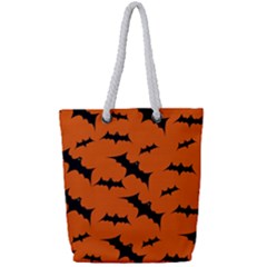 Halloween Card With Bats Flying Pattern Full Print Rope Handle Tote (small) by Vaneshart