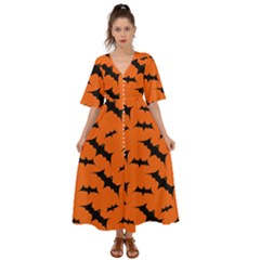 Halloween Card With Bats Flying Pattern Kimono Sleeve Boho Dress by Vaneshart