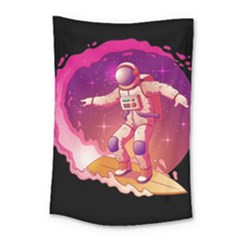Astronaut Spacesuit Standing Surfboard Surfing Milky Way Stars Small Tapestry by Vaneshart