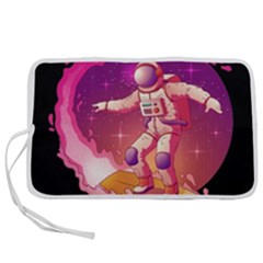 Astronaut Spacesuit Standing Surfboard Surfing Milky Way Stars Pen Storage Case (s)