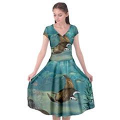 Awesome Steampunk Manta Rays Cap Sleeve Wrap Front Dress by FantasyWorld7