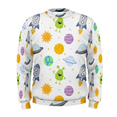 Seamless Pattern Cartoon Space Planets Isolated White Background Men s Sweatshirt