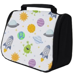 Seamless Pattern Cartoon Space Planets Isolated White Background Full Print Travel Pouch (big)