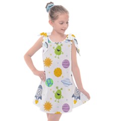 Seamless Pattern Cartoon Space Planets Isolated White Background Kids  Tie Up Tunic Dress by Vaneshart