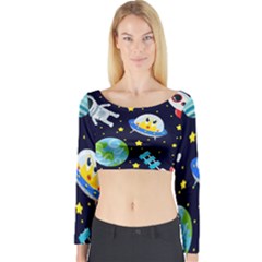 Space Seamless Pattern Long Sleeve Crop Top